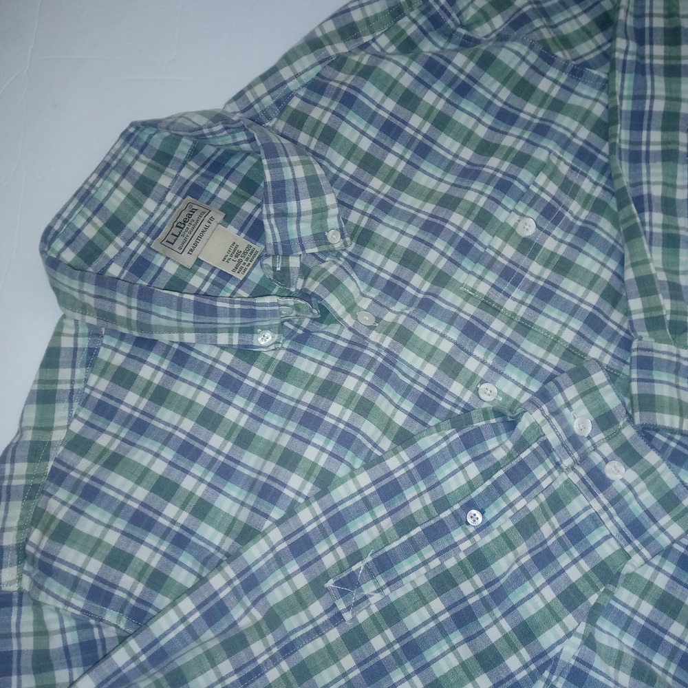 LL Bean Shirt mens Large Button Down Traditional Fit Stretch Plaid heavier